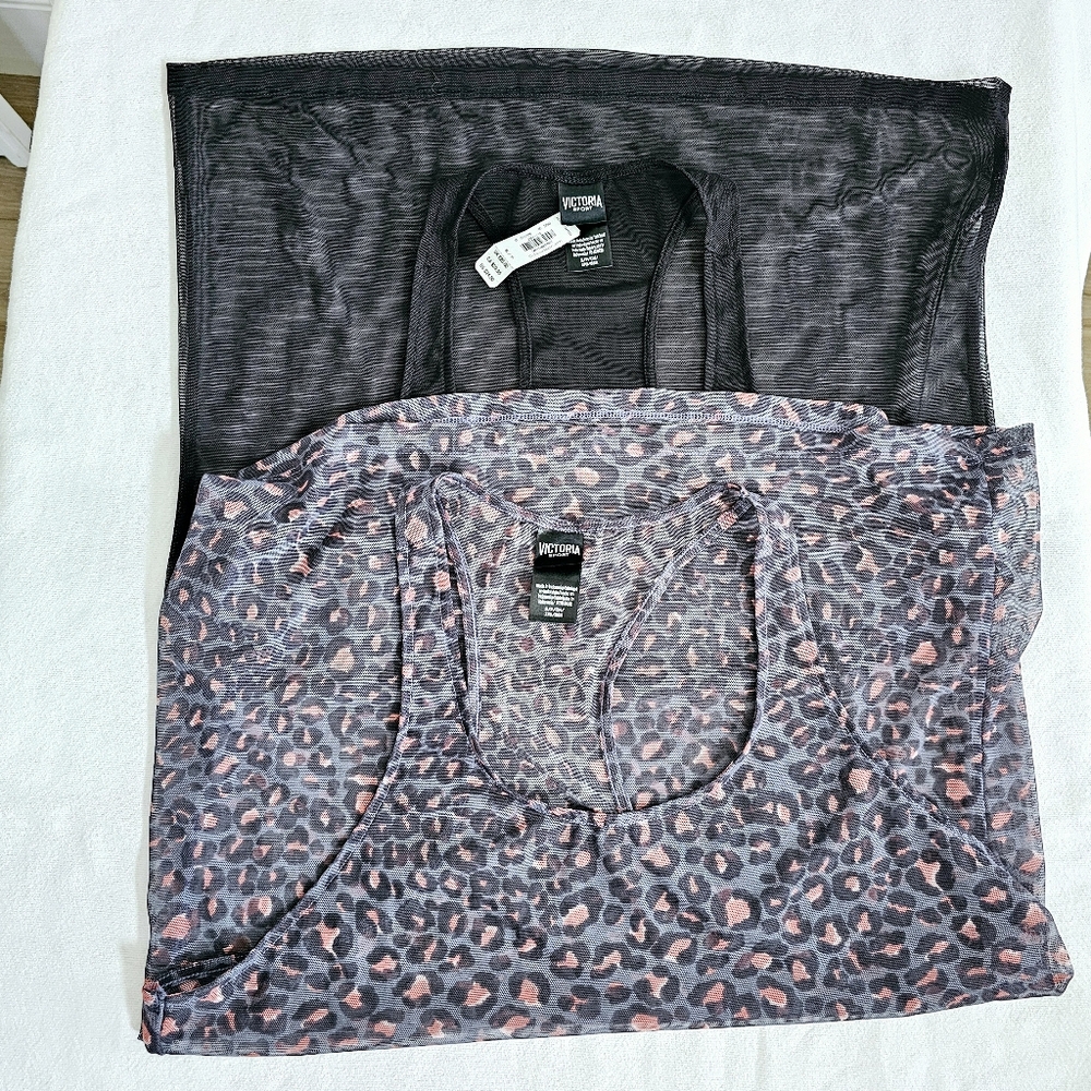 2 Victoria Secret PINK Small Sheer Cami Tank Top Black Pink Grey - Picture 3 of 8